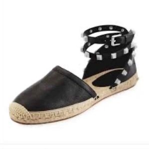 Women's Rebecca Minkoff Black Leather Studded Espadrilles Size 8M